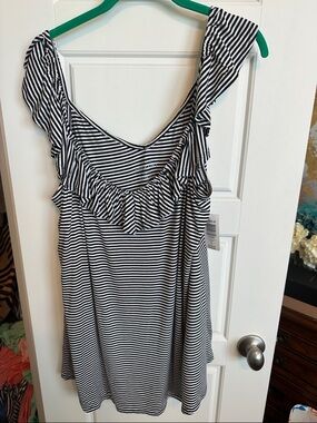 Torrid Black and White Striped Ruffle Tank
